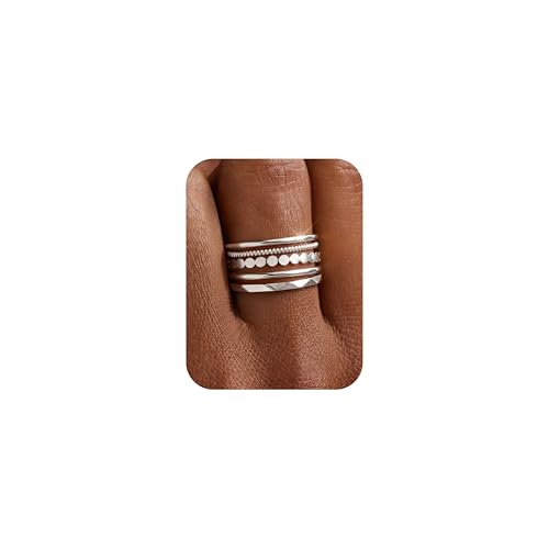 Florideco 14K Gold Plated Stackable Rings for Women Non Tarnish Thin Dainty Ring Set Minimalist Stacking Thumb Rings Statement Pinky Engagement Ring Promise Wedding Bands for Women Size 5-10 - color: Silver Plated