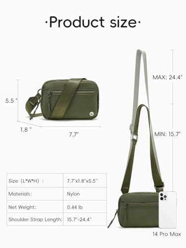 WESTBRONCO Small Crossbody Bags for Women Nylon with Adjustable Strap, Zipper Crossbody Purse, 1L Shoulder Bag for Travel - color: Green