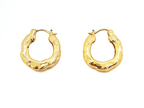 SHIMAO Hammered Gold Earrings for Women, Small Hoop Earrings 14K Gold Plated Thick Hoop Huggie Earrings for Women, Niche Design Metal Texture Chunky Gold Huggie Hoop Earrings