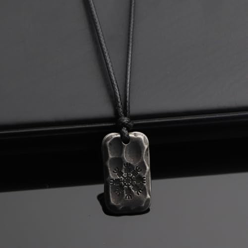 Ankiyabe Stainless Steel Norse Viking Rune Pendant with Adjustable Braided Rope Good Luck/Love/Strenght/Health Viking Symbol Necklace for Men Women - color: AEGISHJALMUR