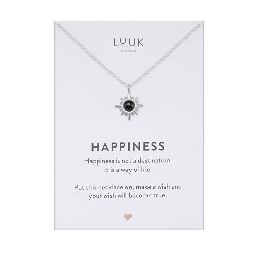 LUUK LIFESTYLE Minimalist necklace with rainbow pendant, HAPPINESS slogan card, symbol of diversity, waterproof stainless steel, gift for women, trendy, chic, silver - color: Silver, size: Polaris