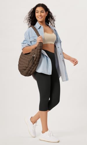 ODODOS Quilted Carryall Tote Bag for Women Crossbody Hobo Lightweight Padding Shoulder Bag - color: Dark Brown