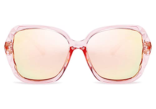 FEISEDY Polarized Women Square Sunglasses Sparkling Composite Shiny Frame B2289 - color: Clear Pink