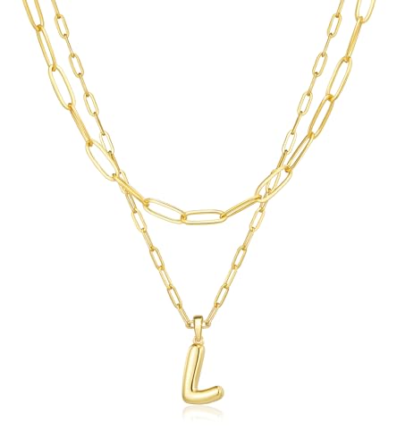 adoyi Dainty Heart Initial Necklaces 14K Gold Plated Layered Letter A-Z Pendant Necklace Stack Trendy Jewelry Birthday Valentines Gifts for Women Jewelry - color: Gold-Letter, style: L