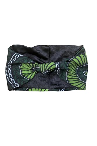 Satin Lined Knot Headband for Women – Wide Stretch Fabric Head Wrap with Twist Knot, Soft Ribbed Jersey, Comfortable Non-Slip Hair Band Protects hair from damage and breakage. (Green Floral) - color: Green Floral