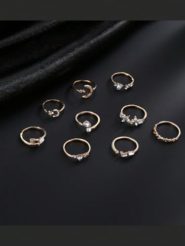 Gold Stackable Rings Set Moon Star Design Adjustable Rings for Everyday Wear Mid FingerPinky Ring Trendy Jewelry Gifts - color: J