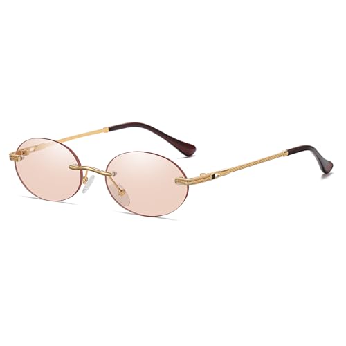 Retro Oval Sunglasses Rimless Small Round Glasses Frameless UV400 Men Women Fashion Shades - color: Champagne