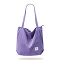 KALIDI Women Corduroy Tote Bag Zipper Casual Tote's Handbag Big Capacity Shoulder Bag with Pockets - color: Purple