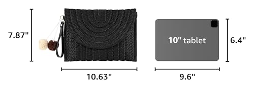 Frienda Straw Purses for Women Straw Clutch Crossbody Bag Summer Beach Shoulder Bag Woven Envelope Wallet Handbags - color: Black