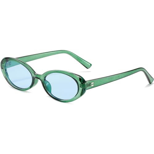 90s Sunglasses for Women Men Retro Small Oval Sunglasses - color: Green/Blue