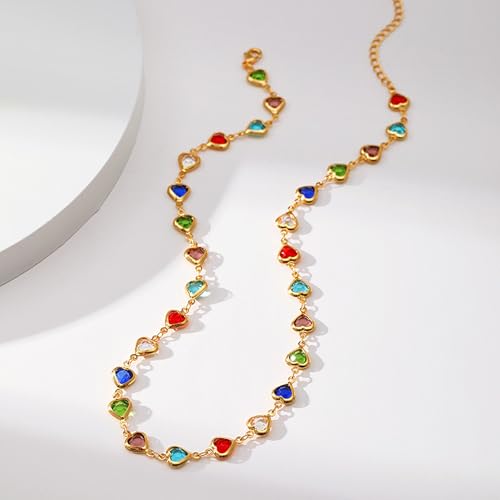 Beaded Choker Necklaces for Women 18k Gold Plated Dainty Gold Choker Necklaces for Women - style: heart cz choker 2
