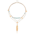 Gold Layered Necklace for Women Summer Boho Layered Stacked Pendant Necklace Country Concert Necklace Turquoise Coin Long Necklace - color: C