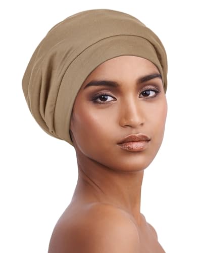 Alnorm Satin Lined Sleep Slouchy Cap Headcoverings for Women Lightweight Chemo Beanies Khaki - color: Khaki