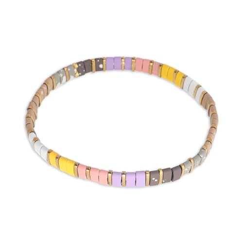 Sonateomber Tila Flat Beaded Stretch Bracelets for Women, Trendy Unique Colorful Square Beads Handmade Stack Bracelet Friendship Accessories Fashion Jewelry Gift - color: Grey Purple