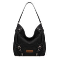 Wrangler Large Hobo Purses and Handbags for Women with Buckle and Fringe Zipper Faux Suede Shoulder Bag - color: Black
