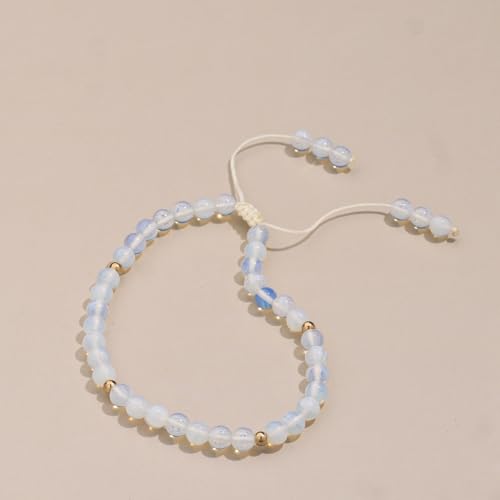 Softones 6mm Natural Stone Anklet for Women Gemstone Ankle Bracelets for Women Healing Energy Crystal Anklets Adjustable(8.5-10 Inches) - color: Opalite