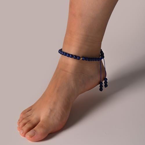 Softones 6mm Natural Stone Anklet for Women Gemstone Ankle Bracelets for Women Healing Energy Crystal Anklets Adjustable(8.5-10 Inches) - color: Lapis Lazuli