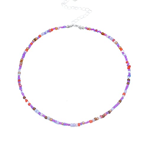 Tgirls Boho Choker Necklace Chain Rice Beaded Necklaces Seed Bead Necklace Accessory for Women - color: colorful 3