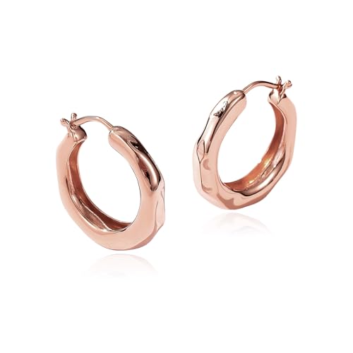 ARSIS Mix & Match 18K Gold-Plated Hoop Earrings for Women, Hypoallergenic, 925 Sterling Silver Posts, Organic Textured Design, Lightweight Hoops in Gold/Silver/Rose Gold, Jewelry Gift for Her - color: Rose Gold-20mm, size: 20mm