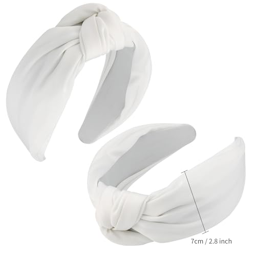 VELSCRUN 2 Pcs Wide Knotted Headbands for Women - Black & White Solid Head Bands for Top Knots, Washing Face, Gifts - color: Black, White