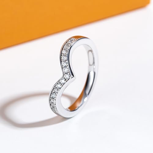 Moissanite Eternity Rings Wedding Bands D Color VVS1 Clarity Round Brilliant Cut 925 Sterling Silver 5/6 Stones Anniversary Band Rings for Women with Certificate - color: Curved band