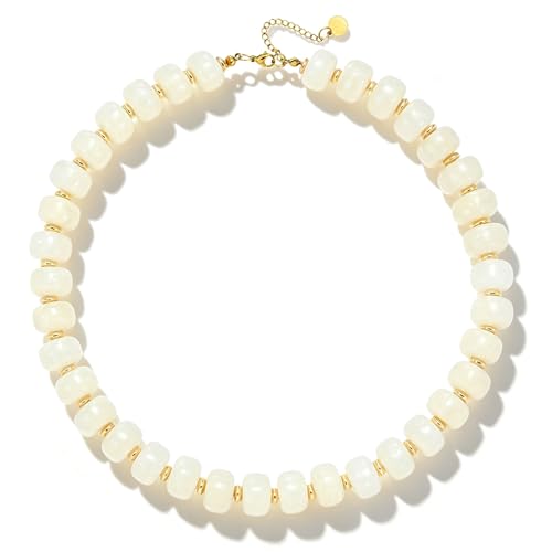 Chunky Colorful Beaded Necklaces for Women Big Bead Boho Choker Necklace Trendy Heart Statement Necklace Summer Beach Jewelry Mothers Day Gifts for Mom Daughter - color: Round White Choker