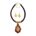 Ethnic Crystal Rhinestone Pendant Necklace Earrings Set Women Handmade Tribal Collar Choker Chunky Metal Bib Rope Chain African Statement Jewelry Set - color: N1505-brown