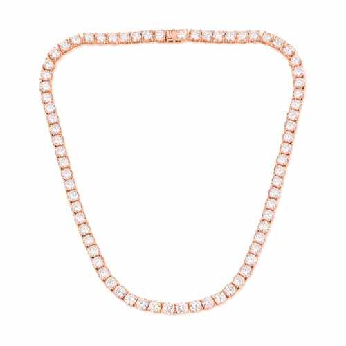 Savlano 18K Gold Plated Cubic Zirconia Round 4.5MM Classic Tennis 18 Inches Chain Necklace For Women & Men Comes With a Gift Box - color: Rose Gold