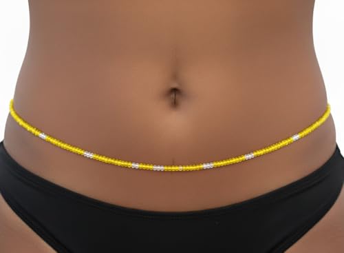 Multicolor Clear Variety Waist Beads, 44-Inch Tie-On Strand - color: Yellow