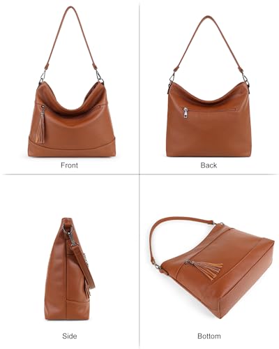 MASINTOR Hobo Crossbody Bags for Women, 2 in 1 Convertible Leather Crossbody Purse Handbags Shoulder Bags with Tassel - color: Brown