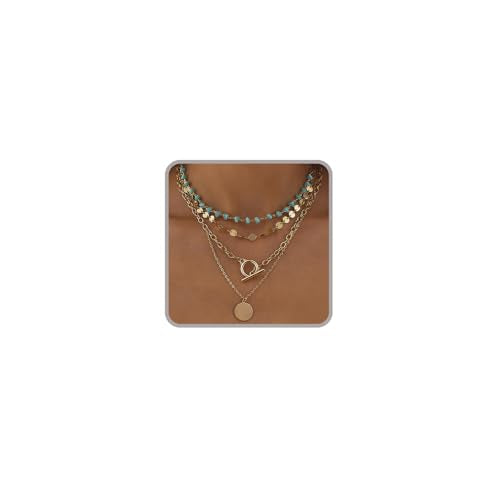Boho Necklaces for Women Layered Turquoise Beaded Choker Necklace Western Jewelry for Women Sequin Coin Necklace Country Necklace Bohemian Boho Jewelry for Women Western Necklaces Summer Beach Necklace - style: Style C