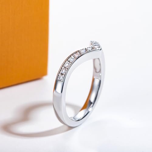 Moissanite Eternity Rings Wedding Bands D Color VVS1 Clarity Round Brilliant Cut 925 Sterling Silver 5/6 Stones Anniversary Band Rings for Women with Certificate - color: Curved band