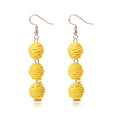 Lightweight Boho Thread Raffia Earrings for Women Handmade Braided Straw Wicker Lantern Ball Earrings Summer Beach Bohemian Geometric Earrings Holiday - color: yellow