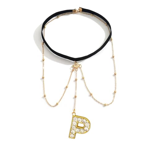 Letter Initial Leg Chain Thigh Jewelry for Women Summer Beach Bead Leg Chain Name Elegant Elastic Body Chain Jewelry - color: P