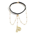 Letter Initial Leg Chain Thigh Jewelry for Women Summer Beach Bead Leg Chain Name Elegant Elastic Body Chain Jewelry - color: P