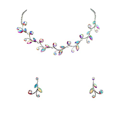 Faship Gorgeous Rhinestone Crystal Floral Necklace Earrings Set - color: Multicolors / AB