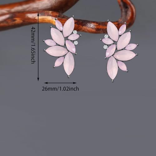 Bohemian Statement Sparkly Colourful Fancy Rhinestone Crystal Flower Dangle Drop Stud Earrings Vintage Wedding Bridal Prom Earrings for Women - color: Light Pink