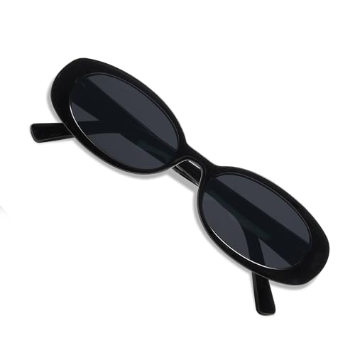VANLINKER Polarized Retro Oval Sunglasses for Women and Men Small 90s Style VL9580 - color: C1 Black Frame/Grey Lens