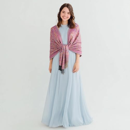 AUSEKALY Pashmina Feel Shawls Wraps for Women Rave Scarf Soft Silky Reversible Men Scarves - color: Pink Beiga