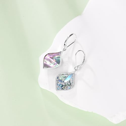 TIGER RIDER Abalone Shell 925 Sterling Silver Dangle Earrings Lightweight Filigree Dangle Drop Earrings for Women - style: Dragonfly Monnose