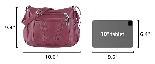 ELDA Crossbody Bags For Women Pocketbooks Soft PU Leather Purses and Handbags Multi Pocket Shoulder Bag - color: Dark Red