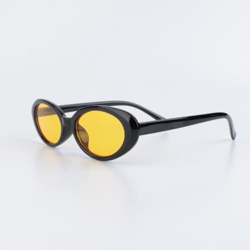 90s Sunglasses for Women Men Retro Small Oval Sunglasses - color: Black/Yellow