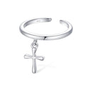CHIC & ARTSY 925 Sterling Silver Open Toe Ring for Women - Lightweight Comfortable Yoga Toe Rings, Adjustable Stackable Toe Rings, Boho Coastal Vacation Beach Foot Jewellery - color: Cross
