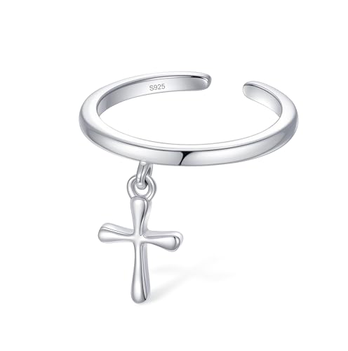 CHIC & ARTSY 925 Sterling Silver Open Toe Ring for Women - Lightweight Comfortable Yoga Toe Rings, Adjustable Stackable Toe Rings, Boho Coastal Vacation Beach Foot Jewellery - color: Cross