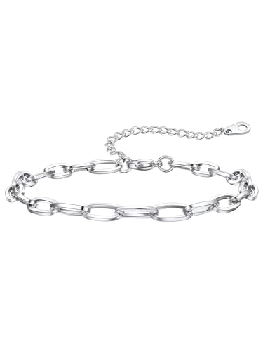 ChainsHouse Ankle Bracelets for Women, Stainless Steel Chain Anklets Waterproof, Women Summer Beach Jewelry Gift, Come with Box - color: 01. 1Pcs-(6mm)-Paperclip-Steel