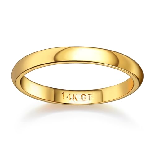 Florideco 14K Gold Filled Ring for Women Men Thick Thin Pinky Thumb Ring Wedding Band Ring Non Tarnish Plain Domed Comfort Fit Size 6 to 10 - color: 14K gold plated-3mm