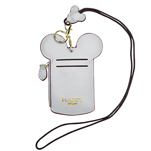 BUUFAN Chic Cute Travel PU Leather Student ID Card Holder Lanyard Neck Pouch Bag With Coin Wallet Purse for Students Women Kids Teens Girls (Grey) - color: Grey