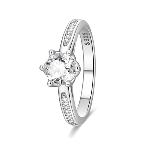 KUNSIR 925 Sterling Silver Rings Classic Cubic Zirconia Eternity Promise Statement Anniversary Wedding Bands Engagement Rings for Women Infinity Forever Love Ring Size 7-9 - style: Lotus Guardian Ring