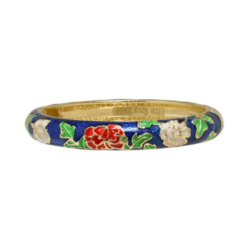Vintage Flower Cuff Bangles Gold Plated Cloisonne Chinoiserie Peony Floral Elegant Bracelet Gifts For Women - color: royal blue