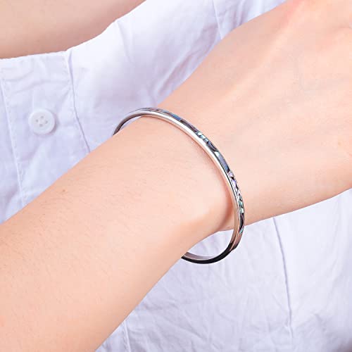 CiNily Womens Cuff Bracelet,Opal Bangle Bracelets Gold Plated Hypoallergenic Ladies Gemstone Open Cuff Bangle Bracelet - color: thin open cuff bracelet-black shell